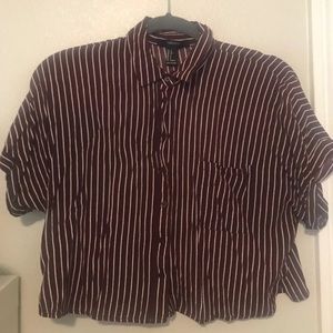 Burgundy striped button down crop top